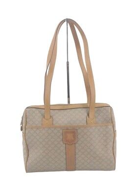 Celine Beige Macadam canvas Triomphe Shoulder Bag Includes COA